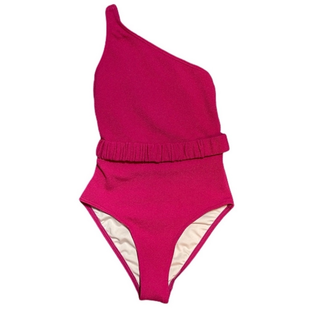 Asymmetric One-Shoulder Magenta Ruffle One-Piece Swimsuit